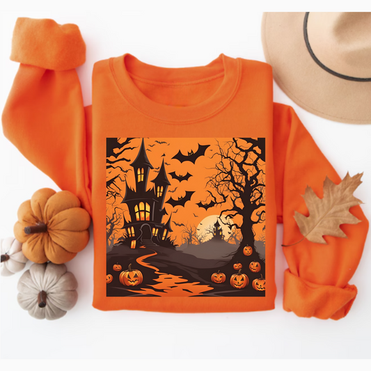 Haunted Halloween House Design - Adult Crewneck Sweatshirt