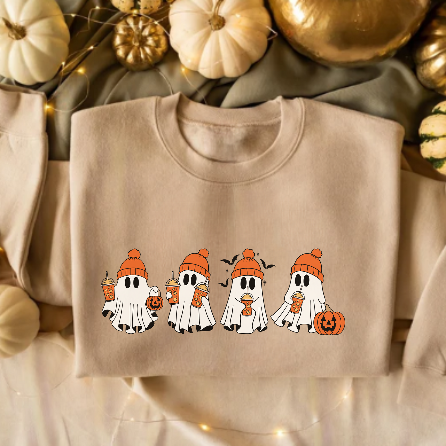 Halloween Ghosts with Coffee - Adult Unisex Sweatshirt