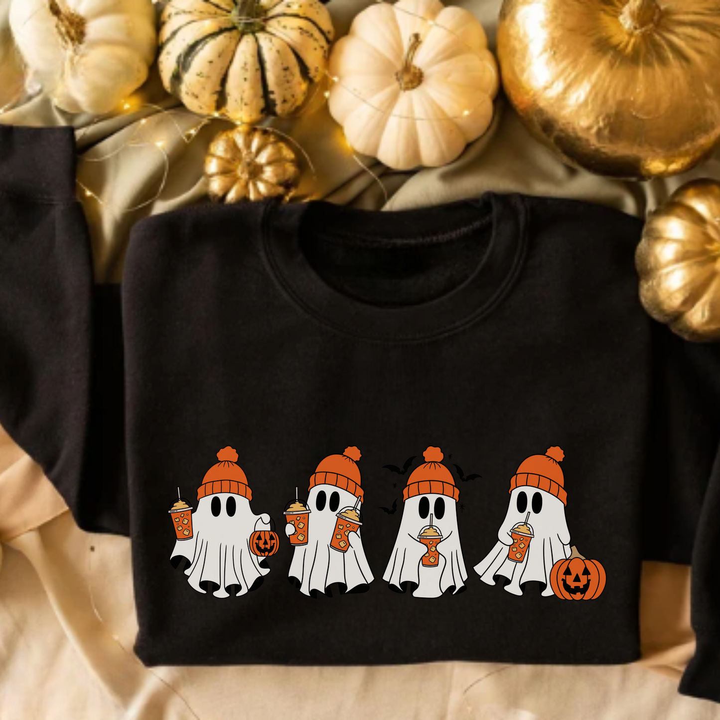 Halloween Ghosts with Coffee - Adult Unisex Sweatshirt