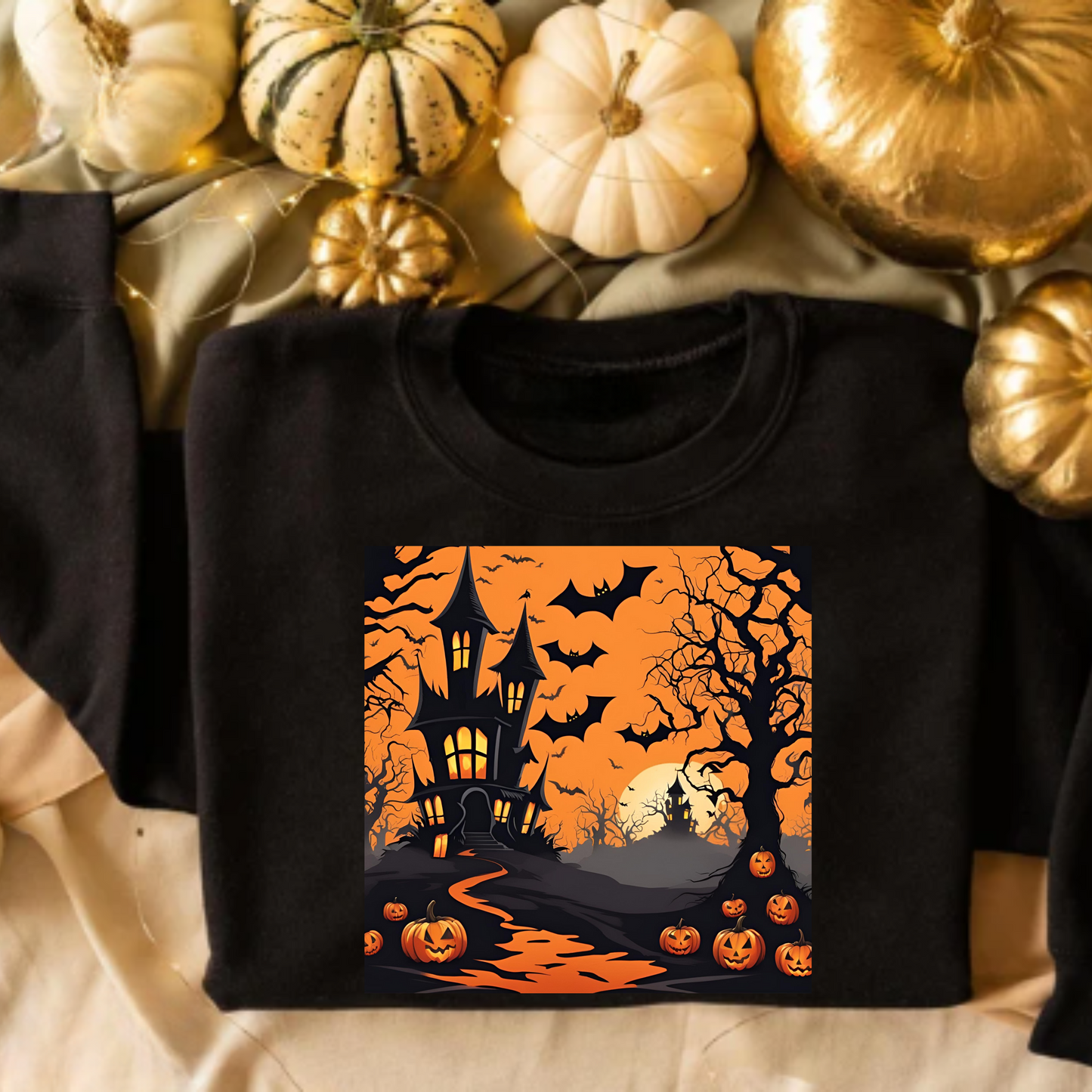 Haunted Halloween House Design - Adult Crewneck Sweatshirt