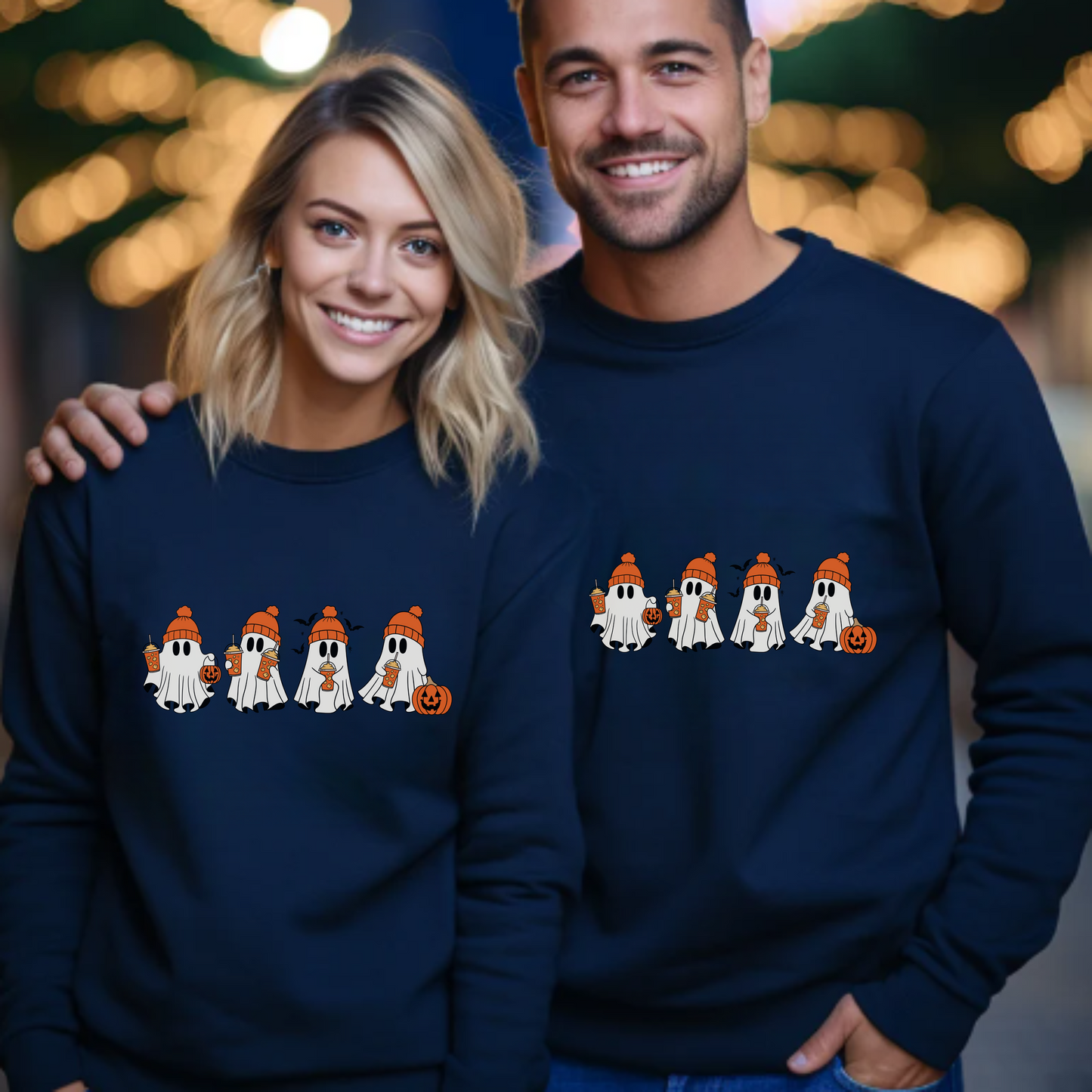 Halloween Ghosts with Coffee - Adult Unisex Sweatshirt