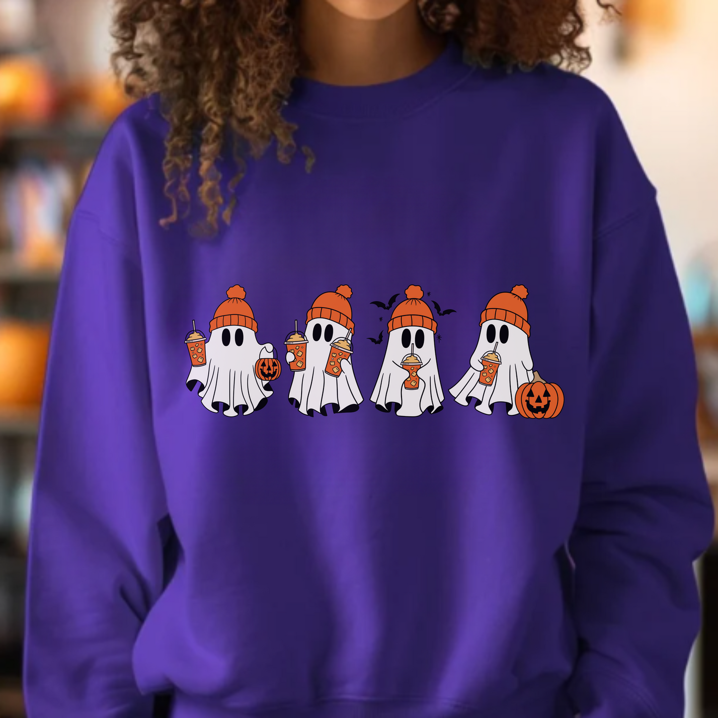 Halloween Ghosts with Coffee - Adult Unisex Sweatshirt